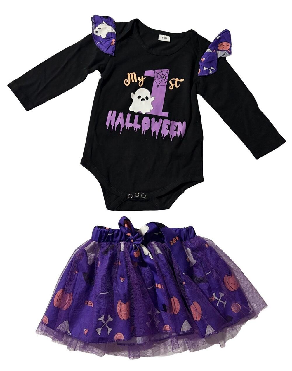 Baby Girl Halloween Outfit 6-9M My 1st Halloween Bodysuit Tutu Skirt 2 Piece